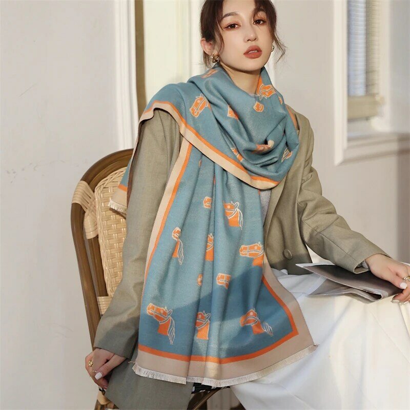 Длинный кашемировый шарф, женские шарфы, толстое одеяло, теплые шали и палантины, зимний, осенний, Женский хиджаб из пашмины, 2022