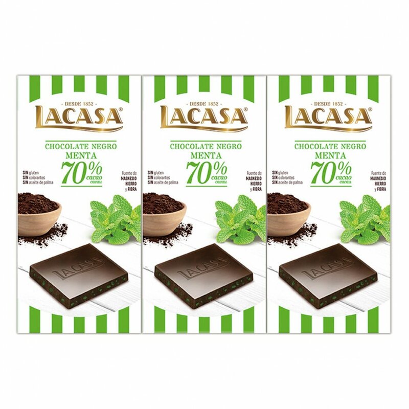 3 tabletten Schokolade schwarz mint 70% kakao · 100g.