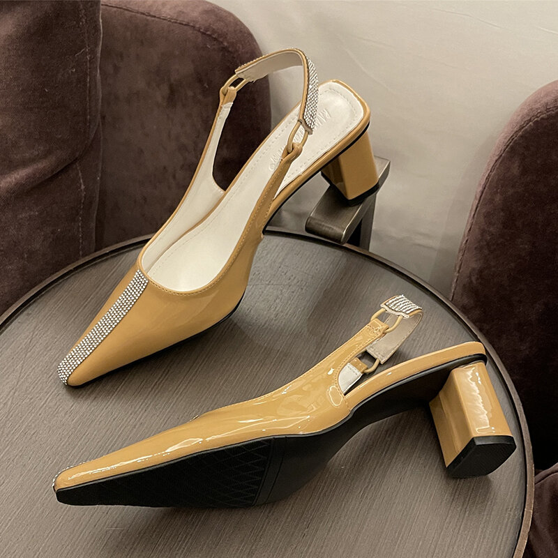 Zapatos de tacón alto con diamantes de imitación para mujer, sandalias de punta estrecha, para Primavera, 2022