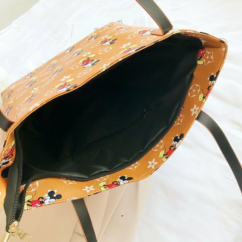 Disney Women's Bag Mickey Mouse PU Fashion Shoulder Bags High Capacity Trend Handbag Cartoon All-match Temperament Messenger Bag