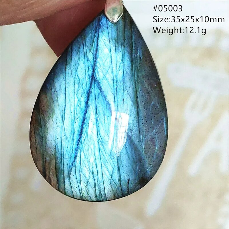 ของแท้ Labradorite ธรรมชาติสีฟ้าจี้น้ำหยดน้ำรูปไข่ Labradorite สร้อยคอคริสตัล Rare AAAAAA