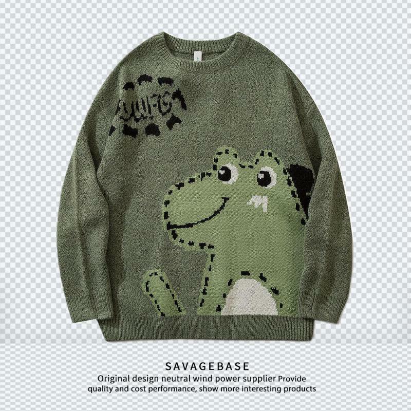 2021 Autumn And Winter New Sweater Teenager Cartoon Dinosaur Jacquard Japanese Retro Loose Round Neck Pullover Couple Jacket