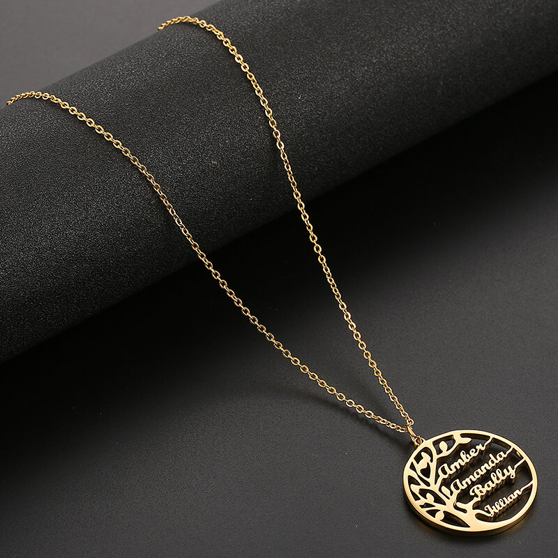 Ожерелье с кулоном с именем на заказ, персонализированное ожерелье с деревом жизни из нержавеющей стали, цепочка с буквами, чокер, ювелирные...