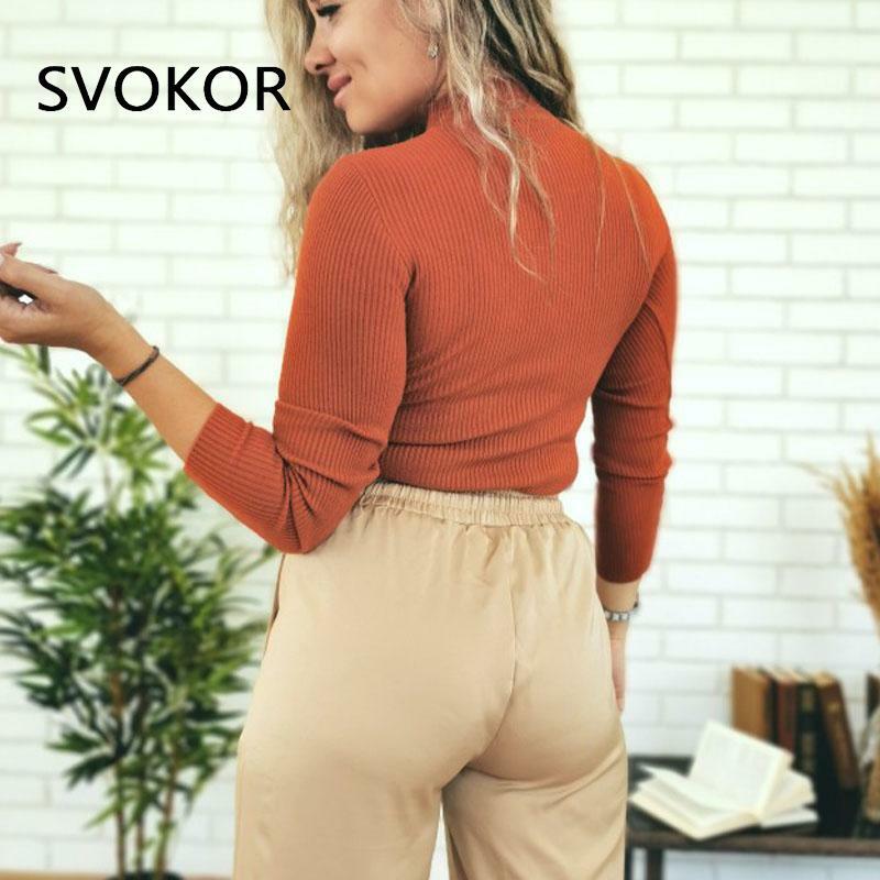 SVOKOR 스웨터 여성용 터틀넥 기본 Bottoming Tops 한국 패션 Femme 가을 겨울 의류 긴 소매 풀오버 21 색