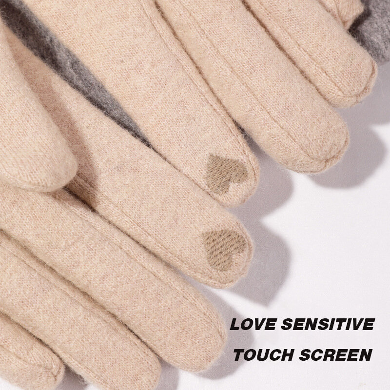 Women's Winter Gloves Plus Velvet Thicken Warm Touchscreen Gloves Cashmere Rabbit Fur Wrist Windproof Cycling Driving Mittens