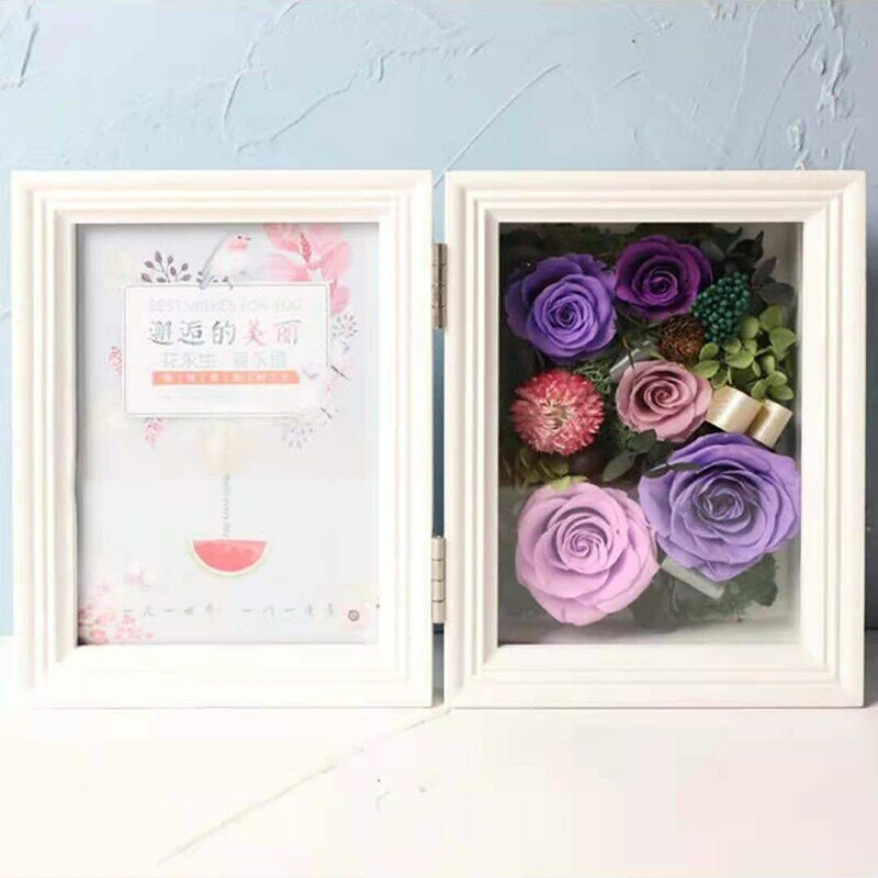 Fototarjetas decorativas de boda, marco de fotos de flor inmortal, ramo de flores secas rosas, caja de regalo de álbum de fotos, decoración coreana, regalo de vacaciones