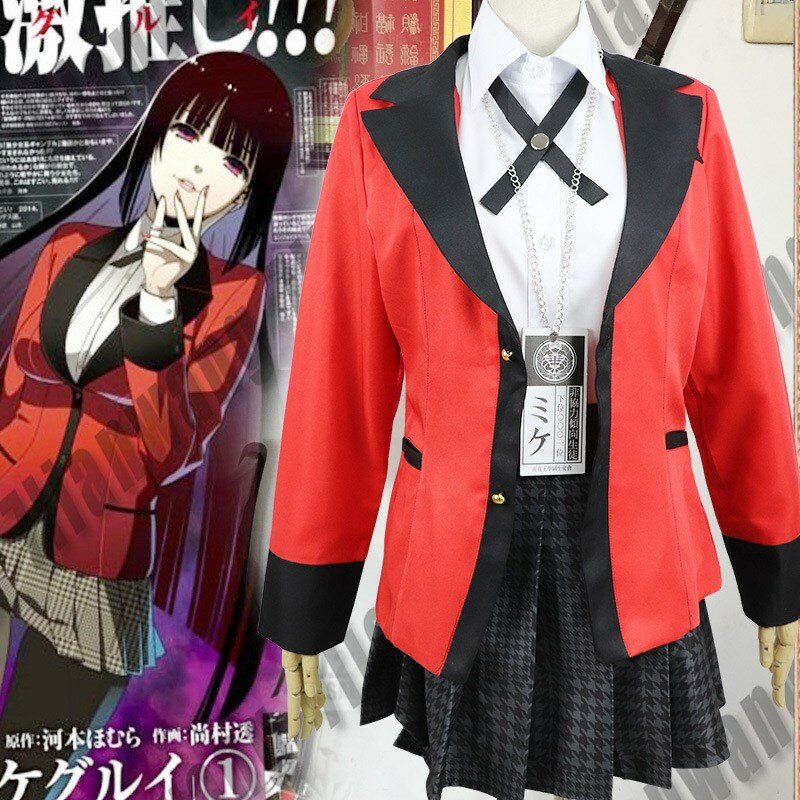 Heiße Kühle Cosplay Kostüme Anime Kakegurui Yumeko Jabami Japanischen Schule Mädchen Einheitliche Vollen Satz Jacke + Hemd + Rock + strümpfe + Krawatte