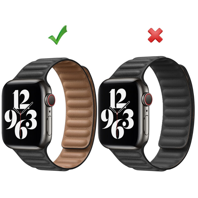 Pulseira de ligação de couro para apple watch band 44/40/42/38/41/45mm magnético pulseira de loop solo para iwatch apple watch 7/se/6/5/4/3/2