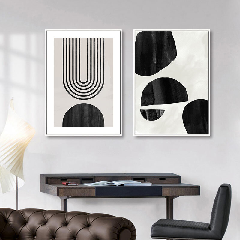 Pintura en lienzo de arte geométrico abstracto moderno para pared, póster blanco y negro, imágenes impresas de estilo escandinavo, decoración del hogar para sala de estar