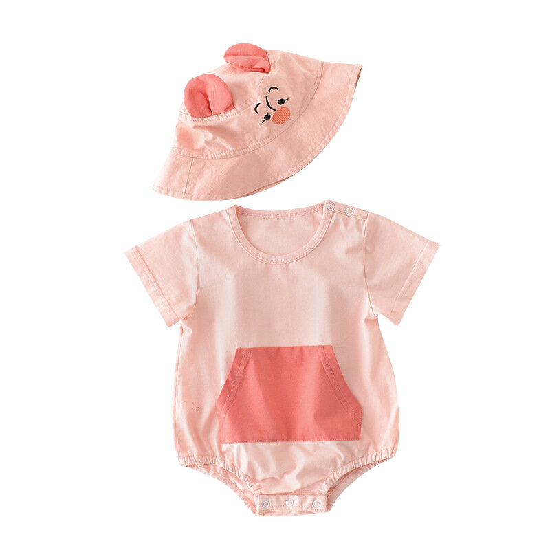 Yg marca roupas infantis verão novo bebê meninos e meninas bonito dos desenhos animados animal chapéu de manga curta um-pedaço terno do bebê
