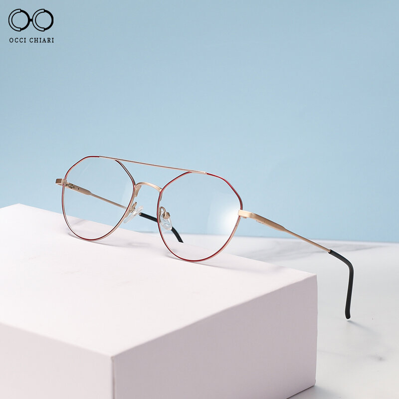โลหะหลายเหลี่ยมไม่สม่ำเสมอสายตาสั้นแว่นตาผู้หญิงผู้ชายแว่นตาตามใบสั่งแพทย์แว่นตาล้างเ...