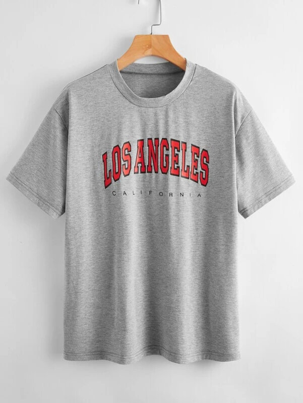 Kaus Imut Mode Tumblr Wanita Lukisan California Los Angeles Kaus Cetak Lengan Pendek Kasual Musim Panas