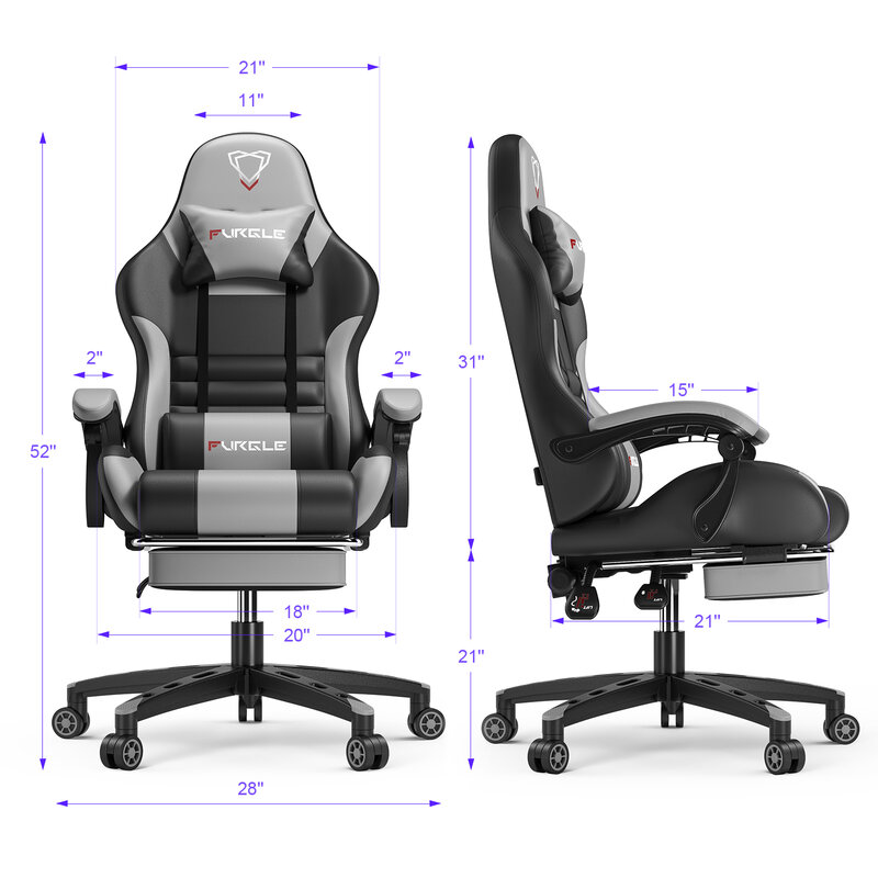 Furgle – chaise de bureau en cuir, série PRO, avec repose-pieds, chaise de jeu, Support lombaire, pour ordinateur, avec chaise pivotante et roulante