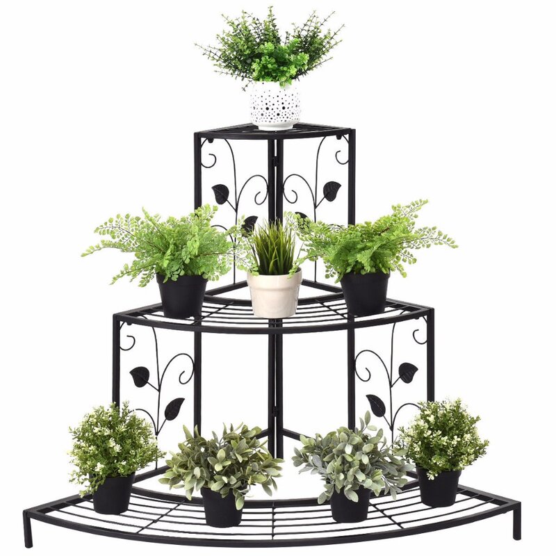 Canboun 3 camada floral canto planta suporte de metal vaso flor rack escada exibição ao ar livre móveis gt3201