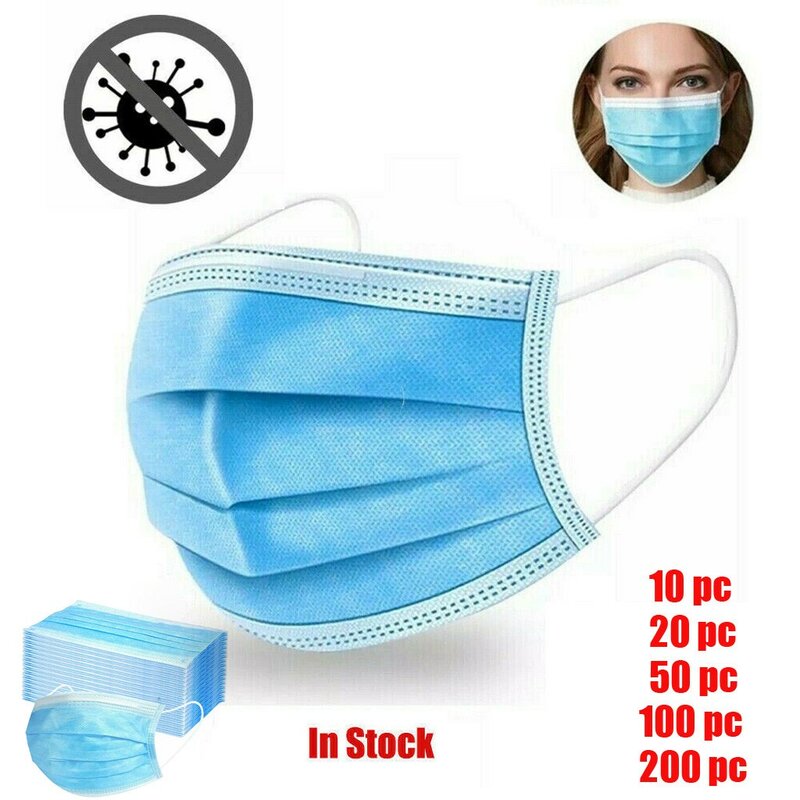 10/200PC Disposable Face Mask Industrial 3Ply Ear Loop