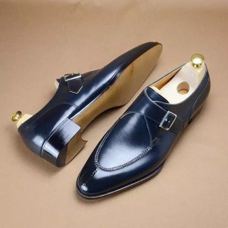 Zapatos de vestir Retro para hombre, calzado masculino con hebilla de Brock de PU hecha a mano, tendencia informal de negocios clásica, de monje británico, YX128