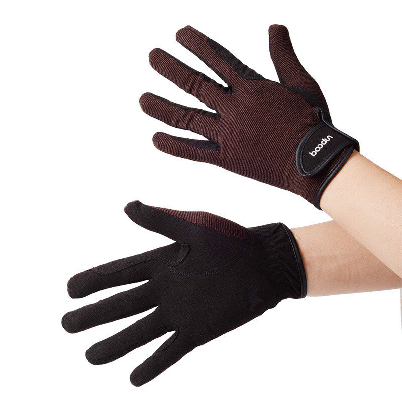 BOODUN-guantes de equitación resistentes al desgaste, antideslizantes, Velcro, transpirables, guantes ecuestres, Polo de carreras, de dedo completo