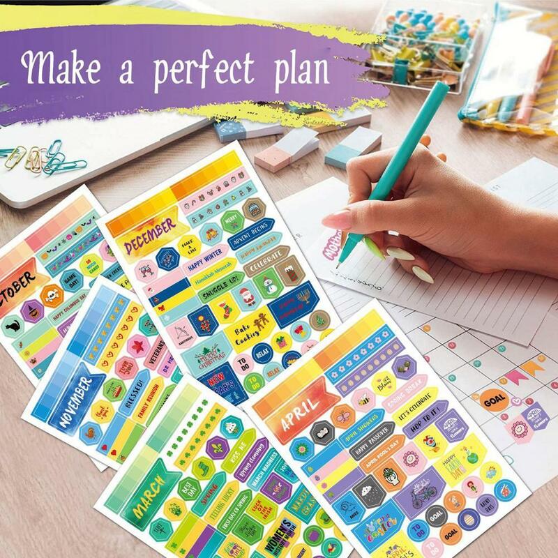 Multicolor 12Pcs/Set Attractive Multi-use Decorative Planner Sticker Adhesive Sticker Sticker Decor Exquisite   for Calendar