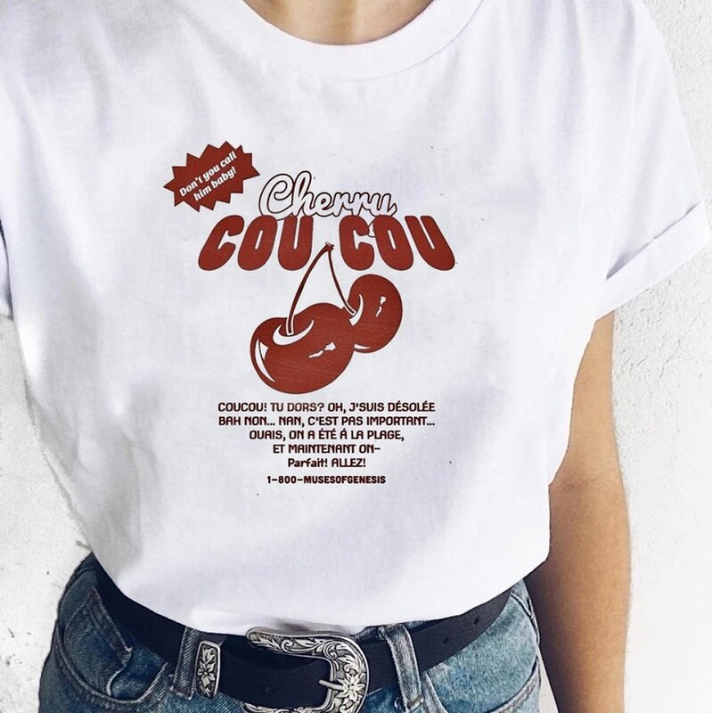 Esthetische Cherry Cou Cou Vrouwen T-shirt Kawaii Leuke Harajuku Zomer Mode Grafische Oversized Tee Y2k Egirl Brief Print Tops emo