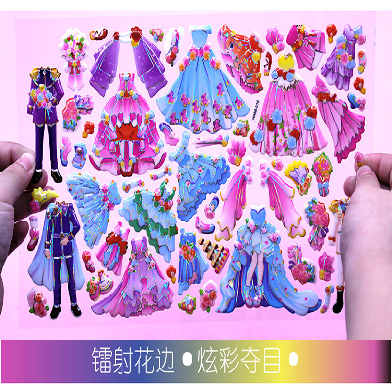Adesivi per bolle stereo 3D per bambini cartoni animati adesivi per premi per la scuola materna ragazza carina vestire adesivi per principessa adesivi anime