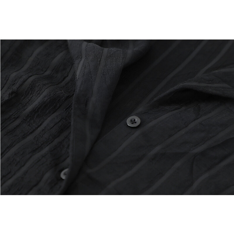 Camisa de rayas negras finas para mujer, blusa femenina de manga larga Irregular con diseño de hoja de loto con personalidad, primavera y otoño