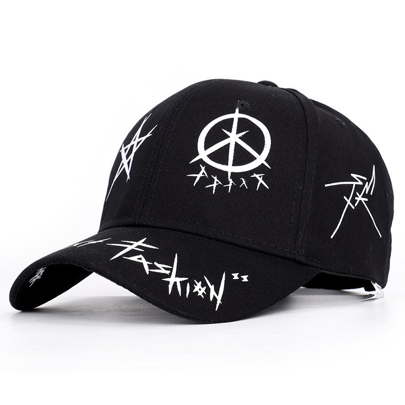 Boné unissex preto e branco, chapéu de beisebol que combina com pentagrama grafite, jovens, homens, mulheres, primavera, verão, chapéu de sol