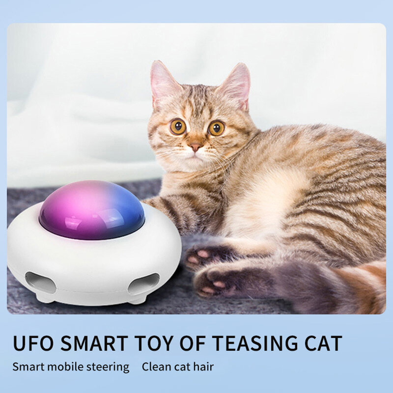 Feather Stick Spinning Pet Turntable Catching Training Toys Automatic Rotating UFO Electronic Interactive Cat Toy