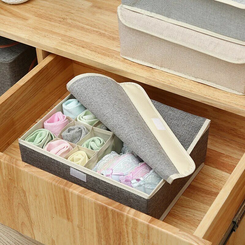درج الصدرية المنظم خزانة تخزين صندوق تخزين صندوق قابل للطي قابل للغسل القطن الكتان المنظم المحمولة الملابس الداخلية مع غطاء