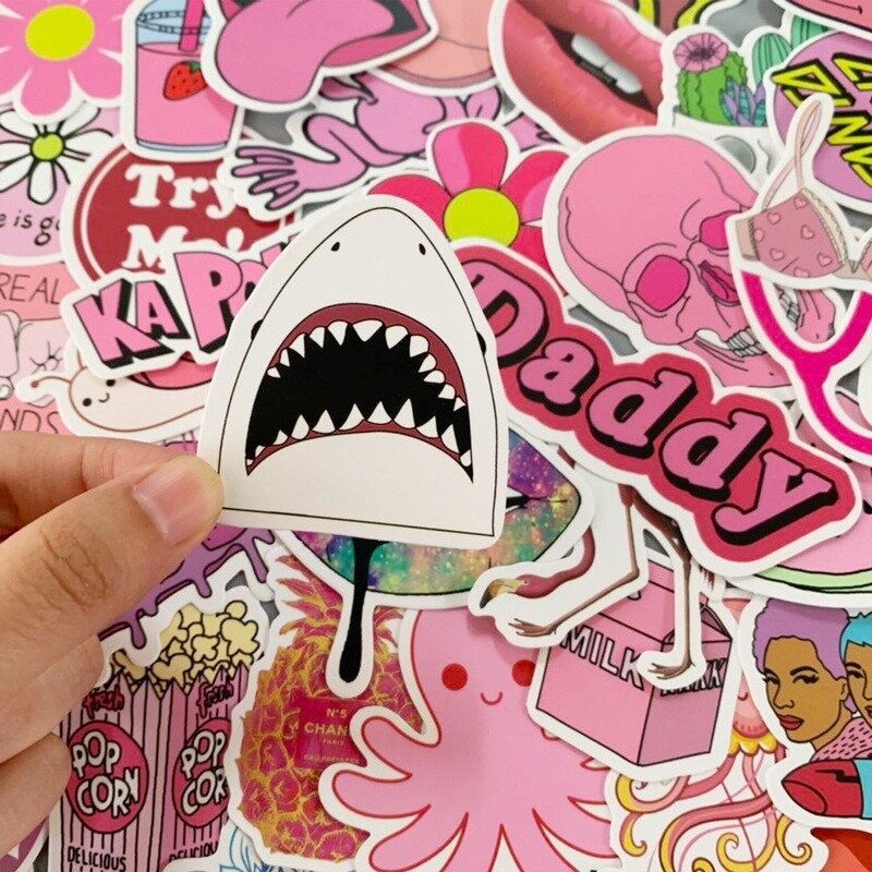 100pcs Cartoon Pink INS Style Vsco Girl Cute Stickers Notebook Skateboard Guitar Suitcase Refrigerator DIY Notebook Toy Stickers
