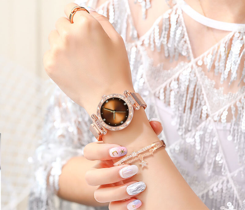 Relógios da marca relógio feminino pulseira de moda casual céu estrelado vestido relógios senhoras relógio de pulso de quartzo presente reloj mujer