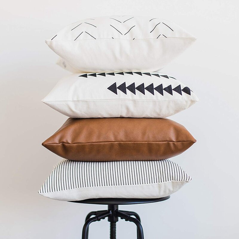Decoratieve Sierkussen Covers Alleen Voor Bank, Sofa, of Bed Set Van 4 18X18 Inch Modern Design Korte Pluche Strepen Geometrische Faux