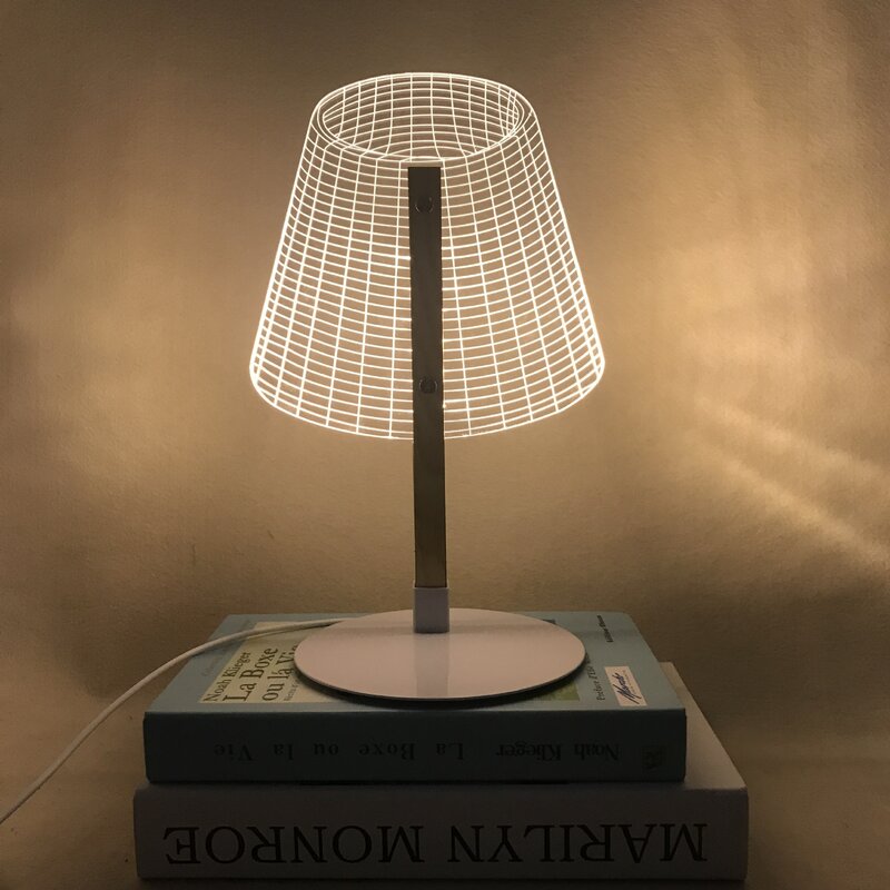 USB Power 3D Effect Stereo Vision LED Desk Lamp Wood Support Acrylic Lampshade LED Light Office Bedroom Reading Lamp