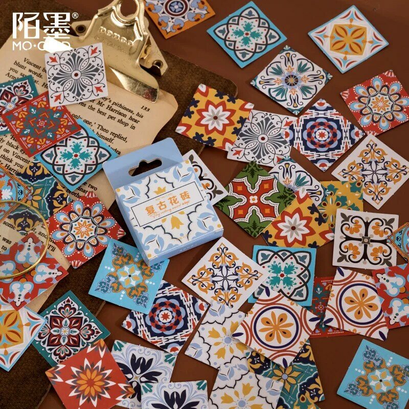 46Pcs/box  Retro Tiles Stickers Creative Cute Memo Pad Mint Diary Journal Decoration Stationery Flakes Scrapbooking DIY Stickers