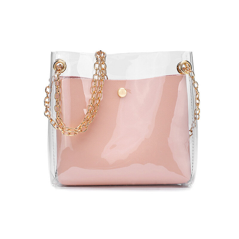 女性用の小さな透明なPVCショルダーバッグ,チェーン付きの小さな光沢のあるデザイナーバッグ,2021