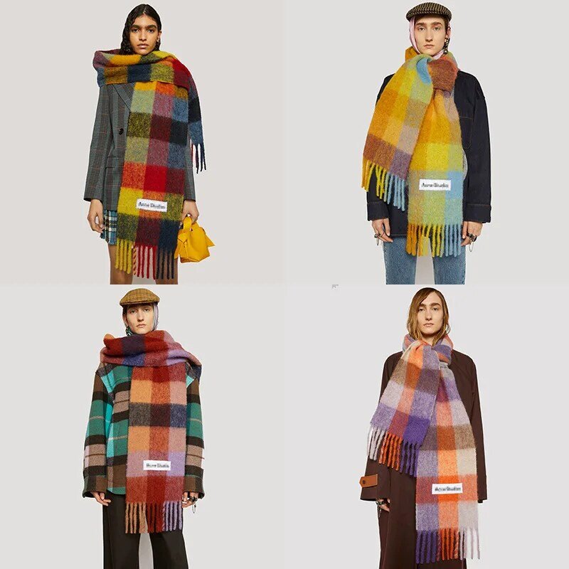 Студийный стиль, кашемировый шарф, дизайнерский шарф-одеяло от акне, женский стиль, цветная клетка
