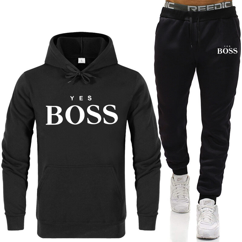 Fato de treino masculino moda hoodies ternos masculinos marca sim chefe define moletom + moletom outono inverno velo com capuz pulôver