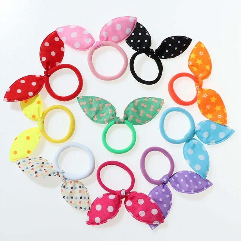 10 Uds oreja de conejo con pelo anillo linda chica banda de goma elástica cintas del pelo para bebés sombreros niños coreanos ornamentos accesorios para el cabello