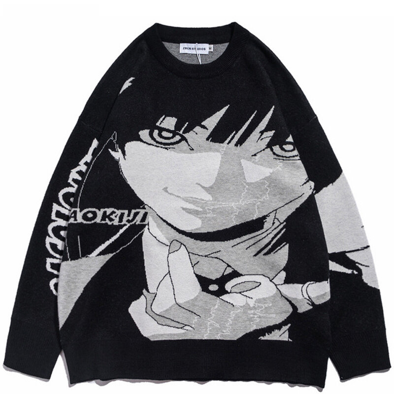 Pull-over surdimensionné en tricot japonais pour homme et femme, pull imprimé Harajuku, dessin animé, Streetwear, printemps-automne