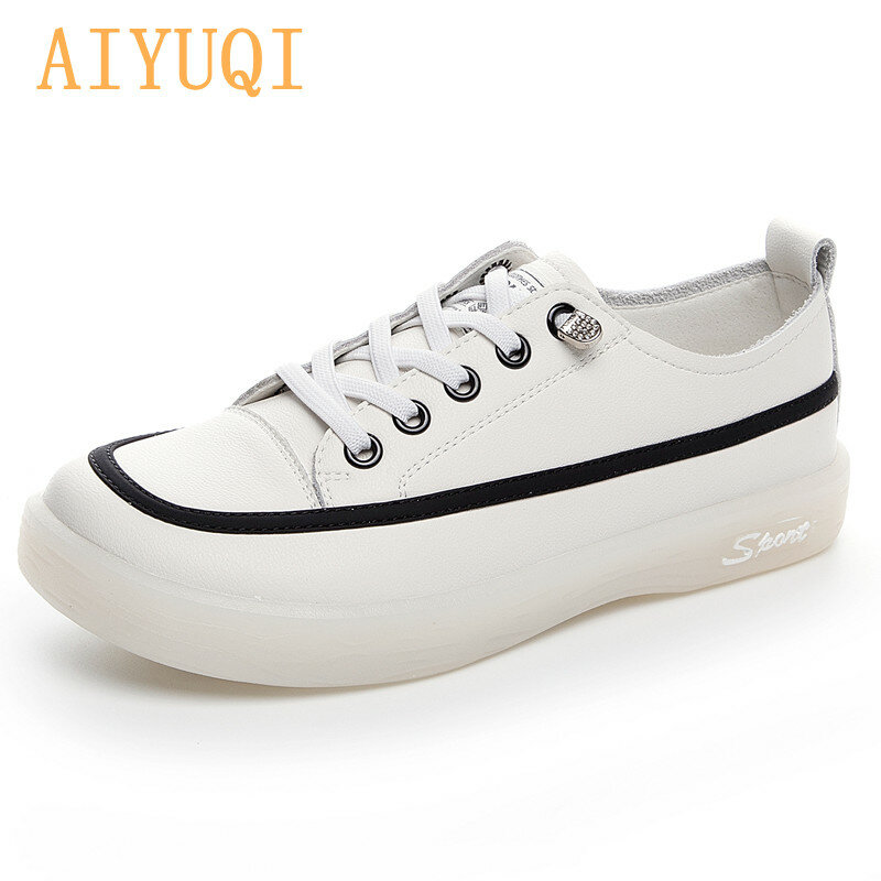 AIYUQI-zapatillas de deporte blancas para mujer, zapatos informales a la moda, planos con cordones, 41 42 talla grande, otoño 2021