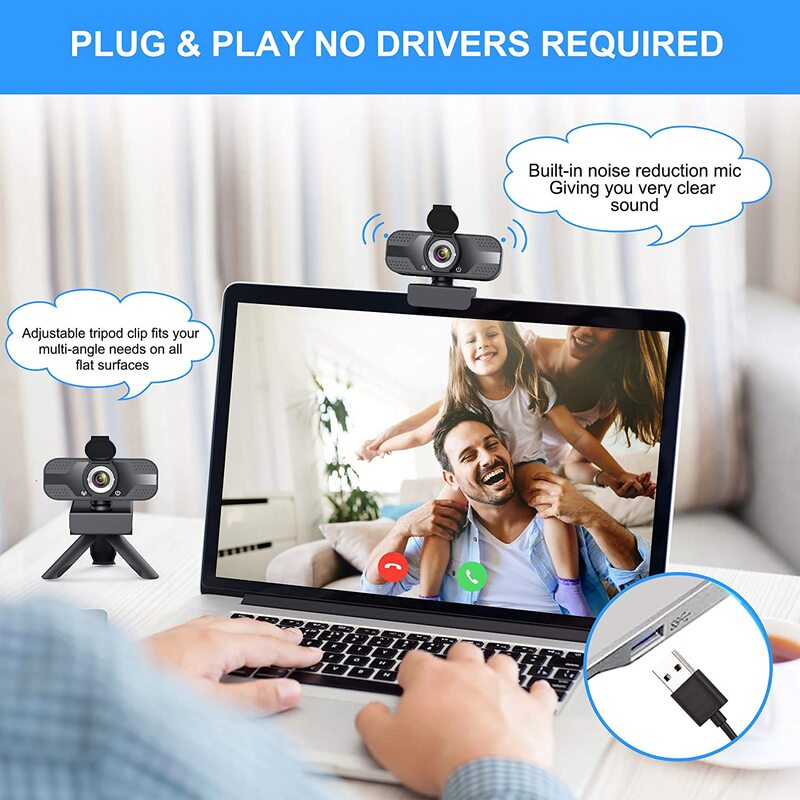 Webcam mit Mikrofon für Desktop, 1080P HD USB Computer Kameras mit Privatsphäre Abdeckung & Webcam Stativ, streaming Webcam mit
