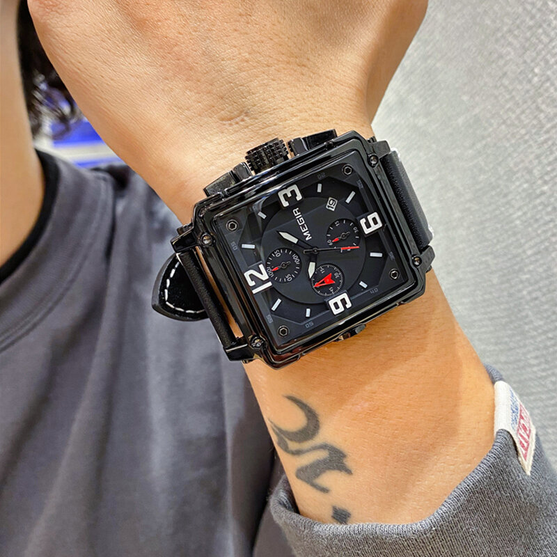 MEGIR-montre de luxe créative pour hommes, à Quartz, chronographe, montre-bracelet en cuir pour homme, Sport, militaire, 2020