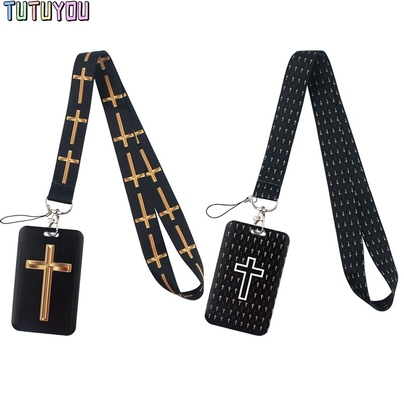 1pcs PC2781 Cross Lanyard Card ID Holder Car KeyChain ID Card Pass Gym Mobile Phone Badge Key Ring Holder Jewelry For Prayers