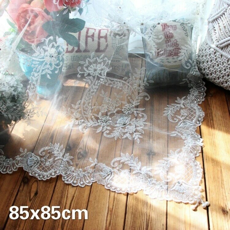 European Mesh Water Soluble Embroidery Beaded Luxury Tablecloth Hotel Home Table Flag Pad Small Balcony Coaster Decoration Cloth
