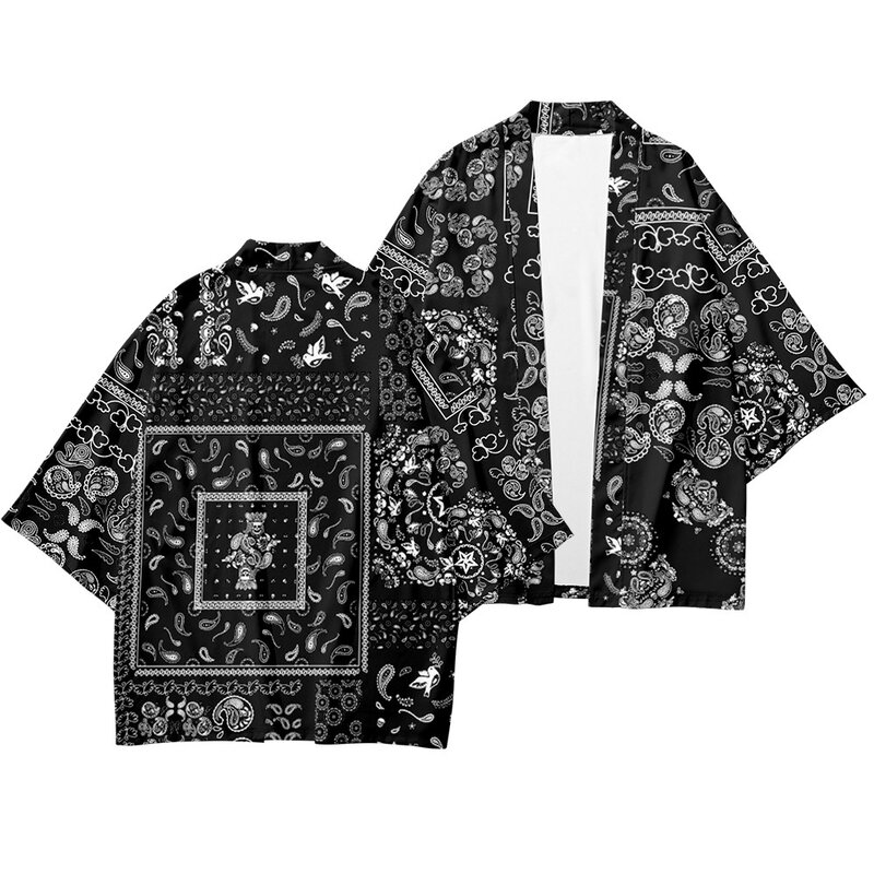 Camicia da uomo Kimono Samurai Haori e pantaloni camicia abiti tradizionali uomo Cardigan con stampa rossa Obi Yukata giapponese