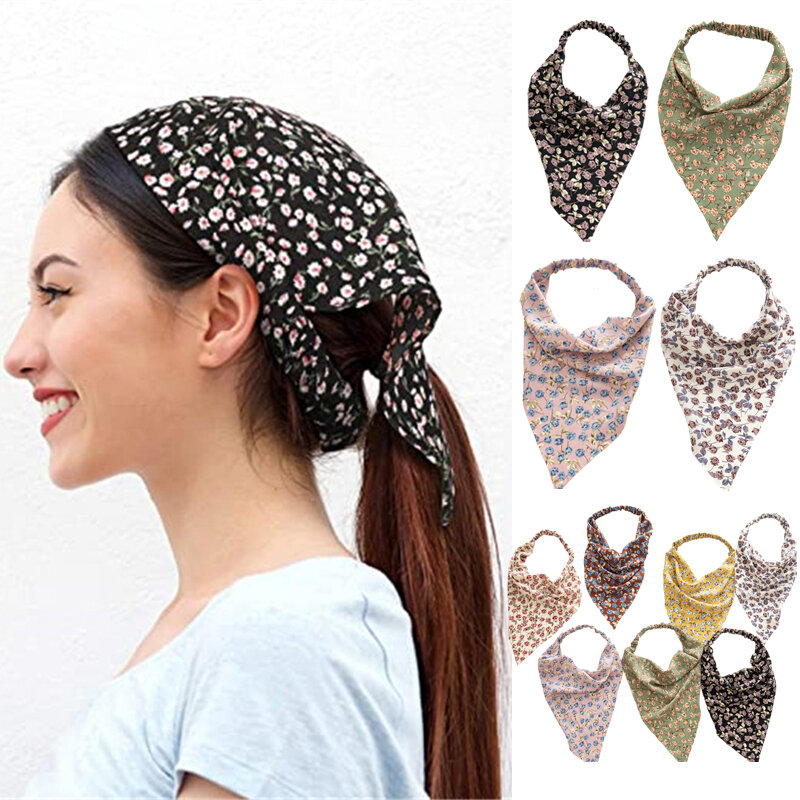 turbante accesorios para el cabello Diademas triangulares con estampado Floral para mujer Bandanas elásticas para el pelo 