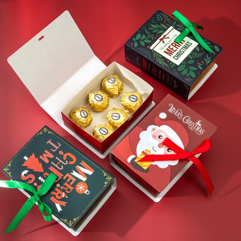 4Pcs Merry Christmas Candy Boxes Book Shape Bags Christmas Santa Claus Gift Box for Navidad Xmas Party Decorations New Year 2022