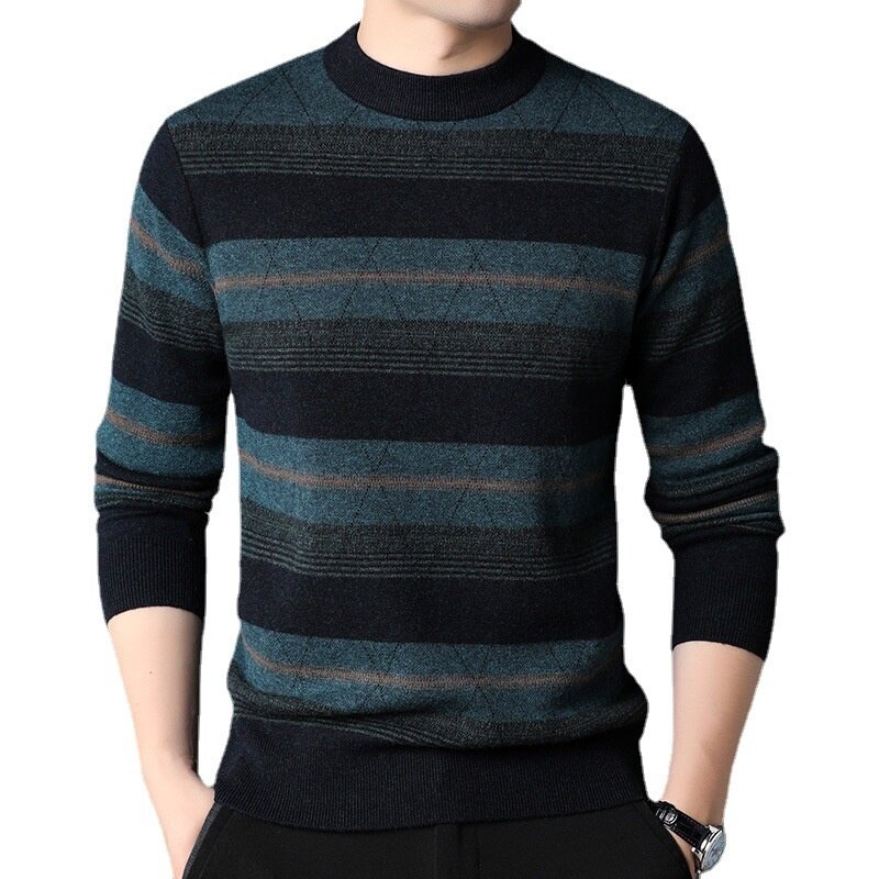 Men's 2021 spring and autumn new round neck Pullover striped knitted sweater Korean style casual fashion top