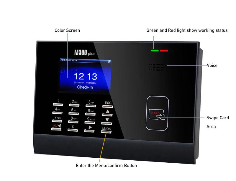 Système de présence de temps M300Plus ZK RFID, carte poinçon système Linux, horloge biométrique, 30,000 utilisateurs