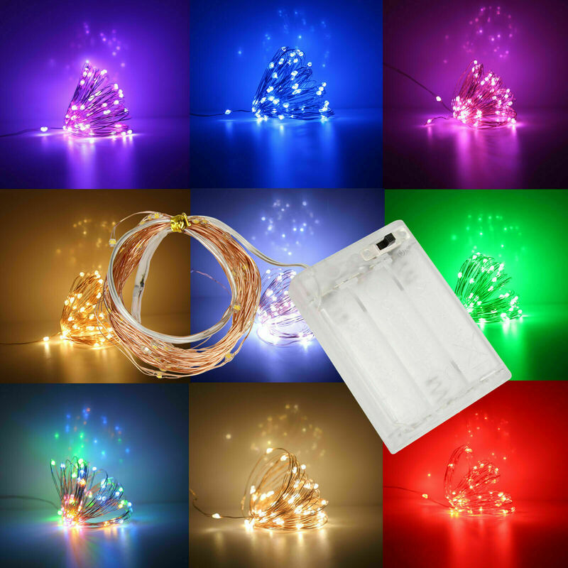 Luz de hadas de alambre de cobre para decoración de Año Nuevo, cadena LED de bricolaje, funciona con pilas 3XAA para guirnalda, dormitorio al aire libre, hogar, boda, 5M, 8M, 10M