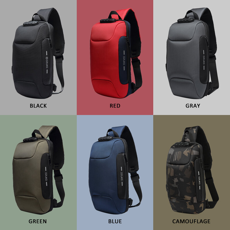 OZUKO Men's Anti-theft Chest Bag Waterproof USB Crossbody Bag Multifunction Male Shoulder Sling Bags Short Travel Messenger Bag